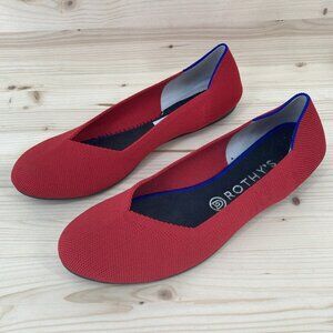 Rothy's Chili Red The Flat Womens Size 9.5 Cap Toe Ballerina Slip On Shoes